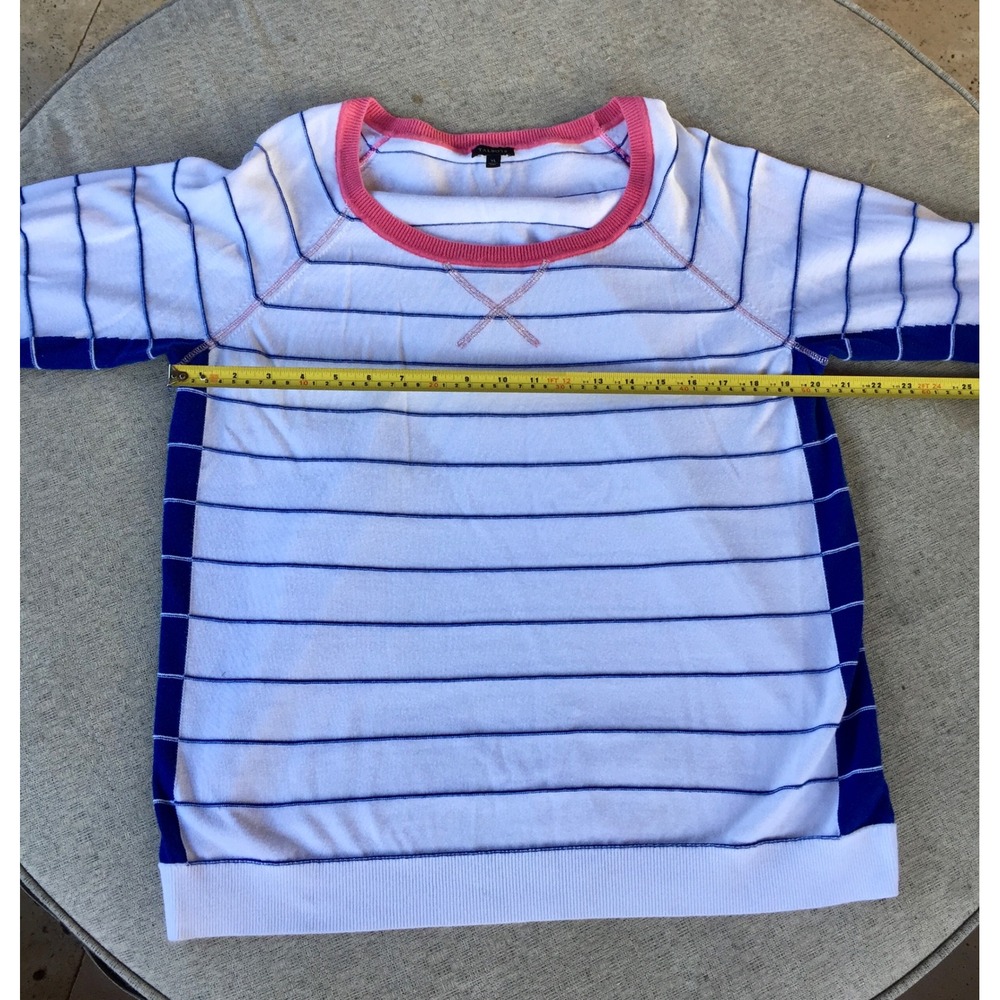 Talbots Womens XL Striped Sweater White Blue Pink Nautical Raglan Knit Top - Picture 5 of 5